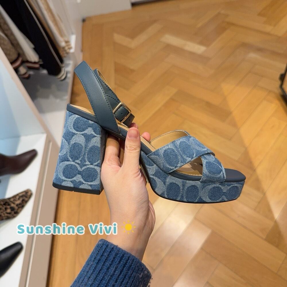 NEW COACH Women Block Heel Sandal In Signature Denim Indigo CDF88 us 6